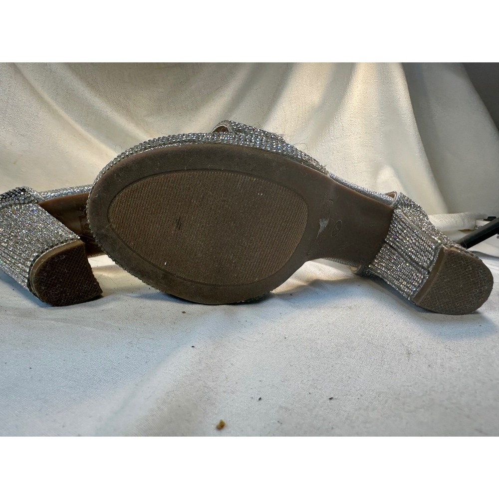 Sparkling Silver Rhinestone Ankle Strap Block Hee… - image 6